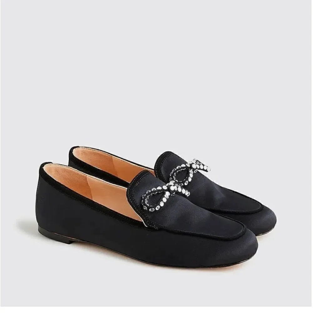 J Crew Marie Crystal Bow Satin Loafers NIB